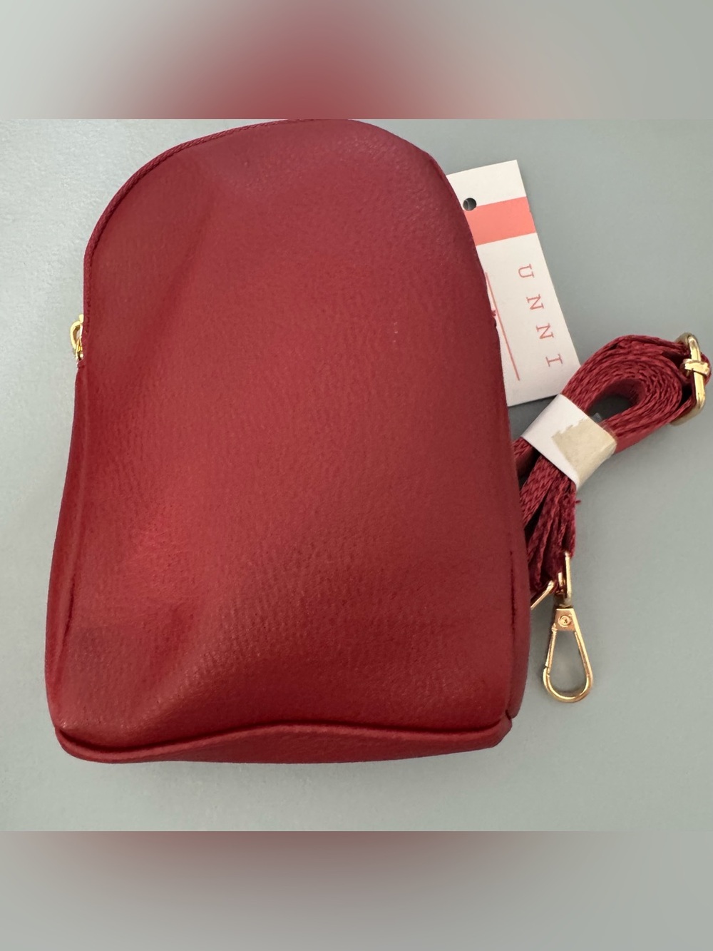 Compact burgundy red Crossbody Bag with Gold Hardware mini backpack